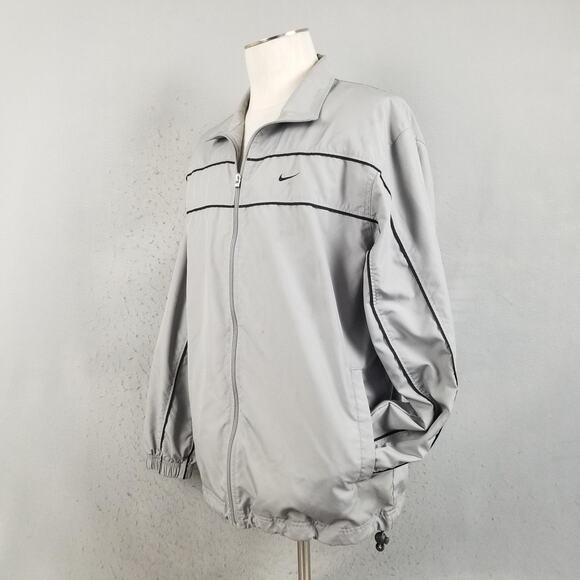 Nike Windbreaker Jacket Mens Large Gray Full Zip Mesh Lined Black Piping Swoosh - Picture 5 of 16